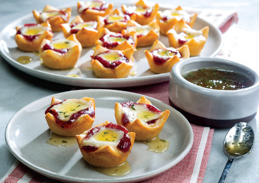 Cranberry Muenster Crescent Cups with Honey-Thyme Drizzle